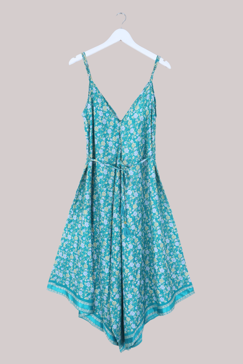Winona Vintage Sari Jumpsuit in Green Tea Florals - Size M