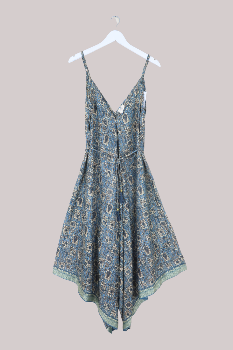 Winona Vintage Sari Jumpsuit in Hazy Blue Ceramics - Size M
