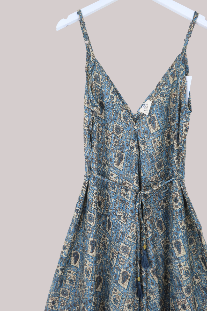 Winona Vintage Sari Jumpsuit in Hazy Blue Ceramics - Size M