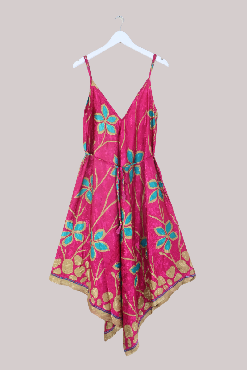 Winona Vintage Sari Jumpsuit in Pink & Turquoise - Size M