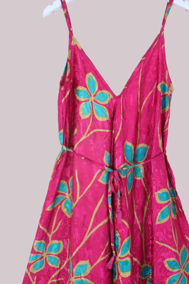 Winona Vintage Sari Jumpsuit in Pink & Turquoise - Size M