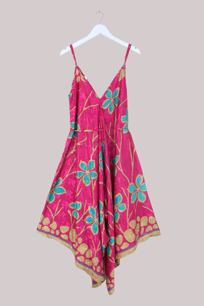 Winona Vintage Sari Jumpsuit in Pink & Turquoise - Size M