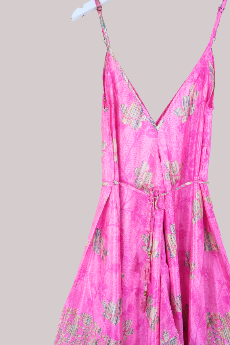 Winona Vintage Sari Jumpsuit in Hot Pink Lotus - Size L