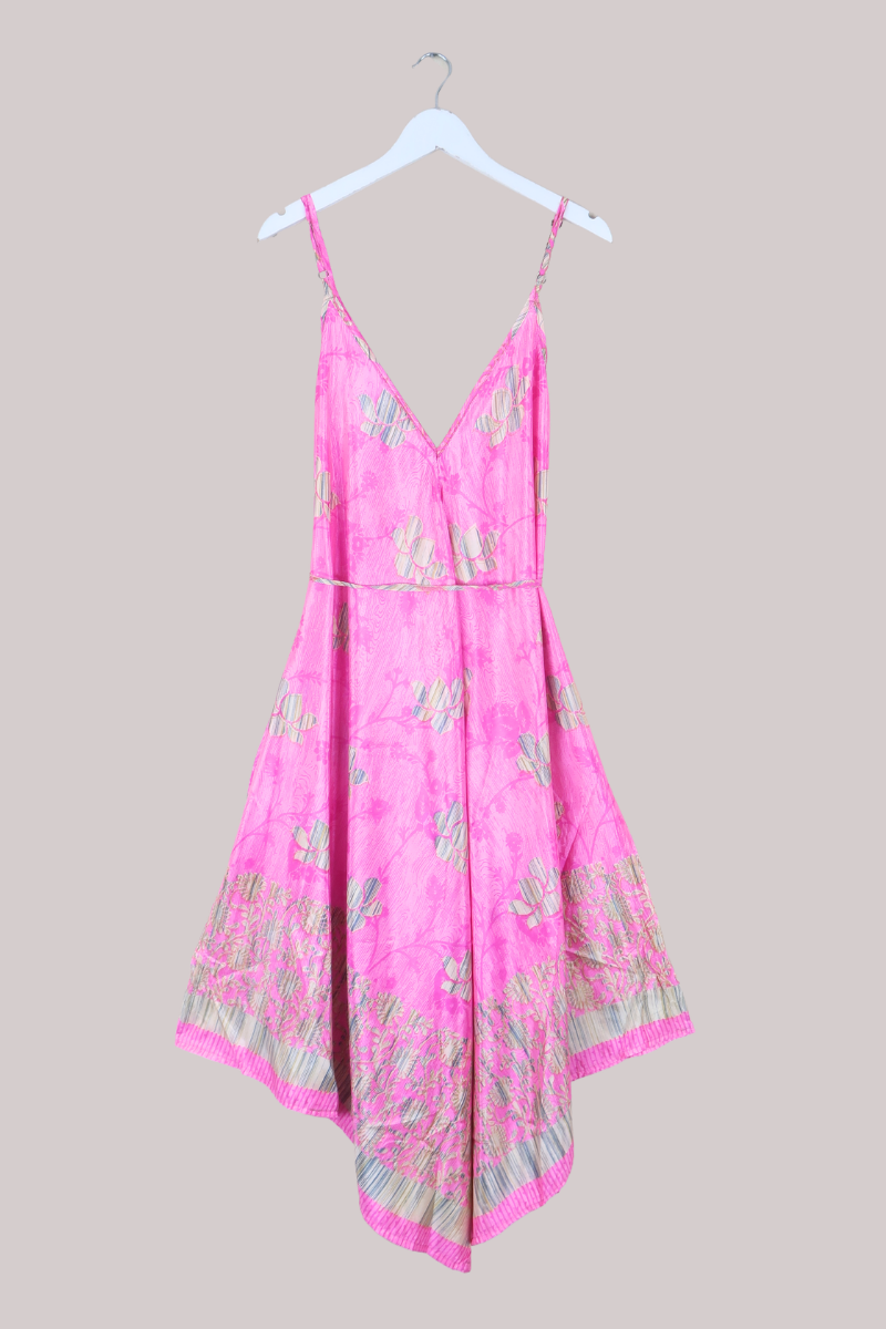 Winona Vintage Sari Jumpsuit in Hot Pink Lotus - Size L
