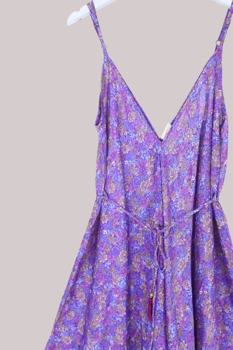 Winona Vintage Sari Jumpsuit in Indigo Bed Of Flowers - Size L
