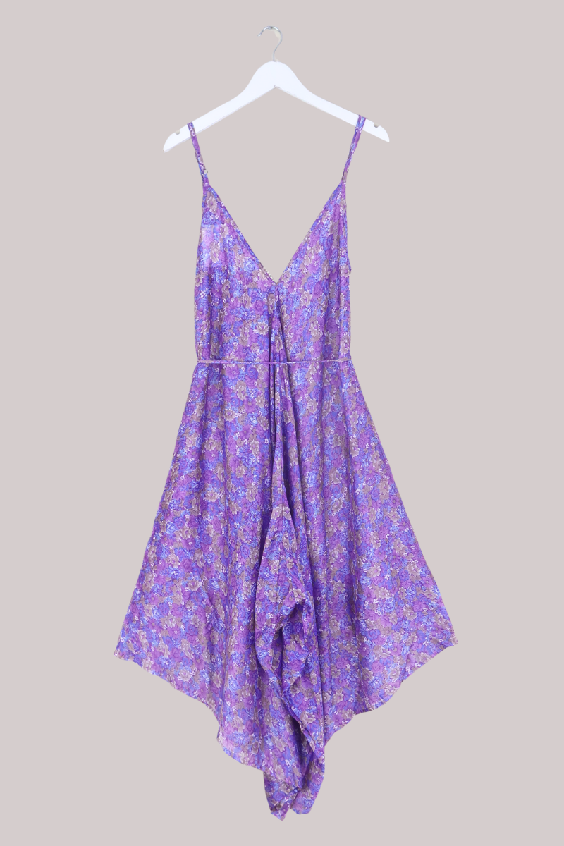 Winona Vintage Sari Jumpsuit in Indigo Bed Of Flowers - Size L