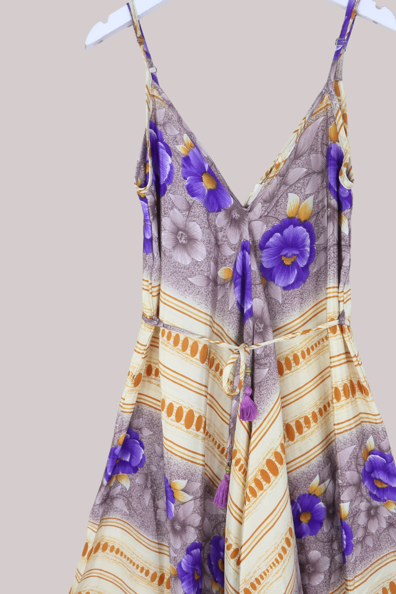 Winona Vintage Sari Jumpsuit in Indigo Magnolias - Size M