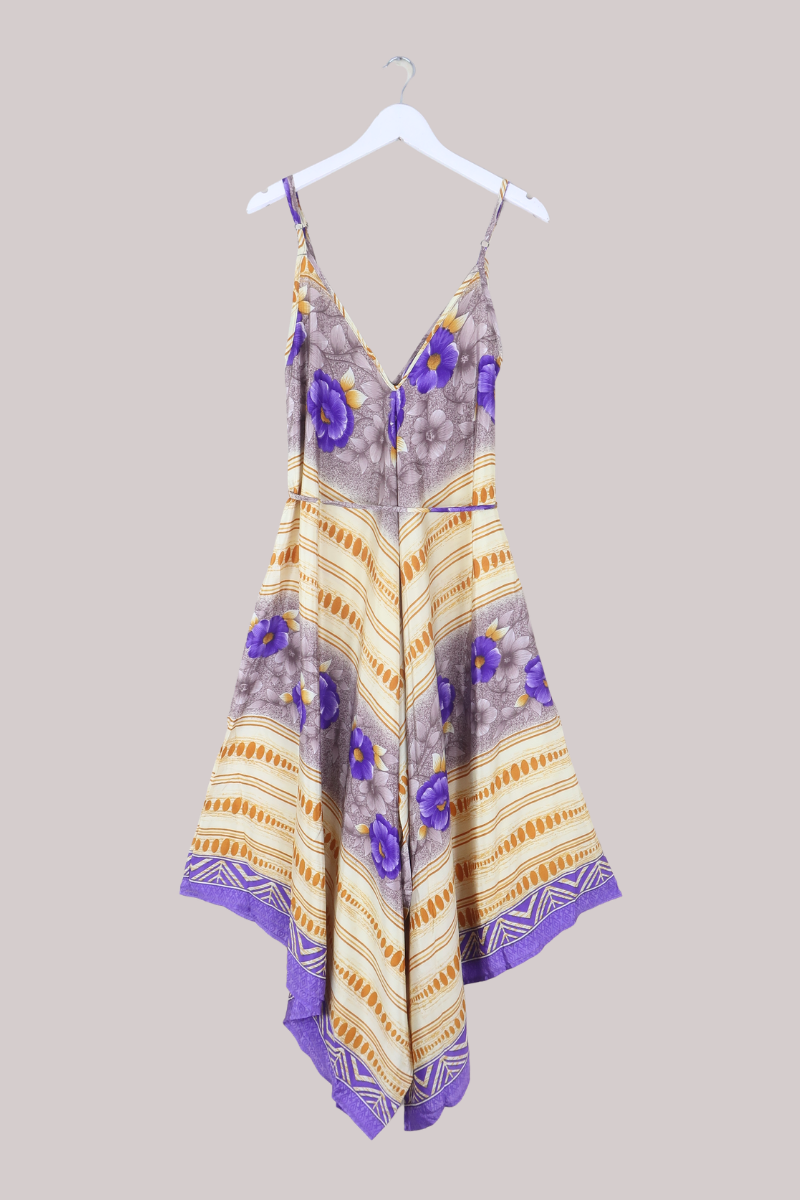 Winona Vintage Sari Jumpsuit in Indigo Magnolias - Size M