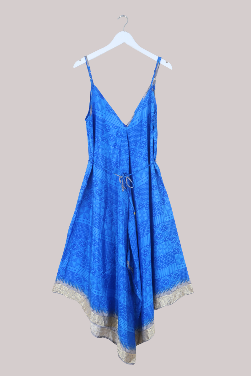 Winona Vintage Sari Jumpsuit in Ionian Sea Tiles - Size L