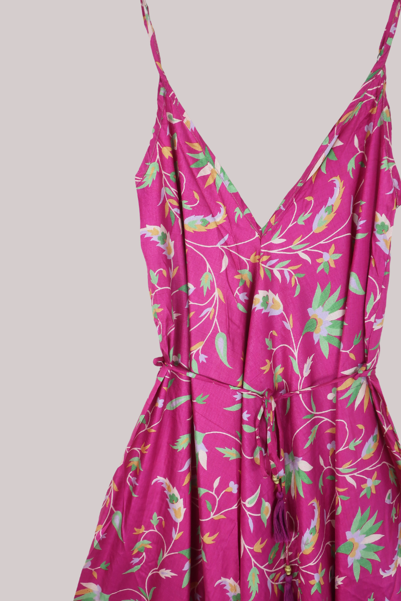 Winona Vintage Sari Jumpsuit in Magenta Wildflowers - Size M