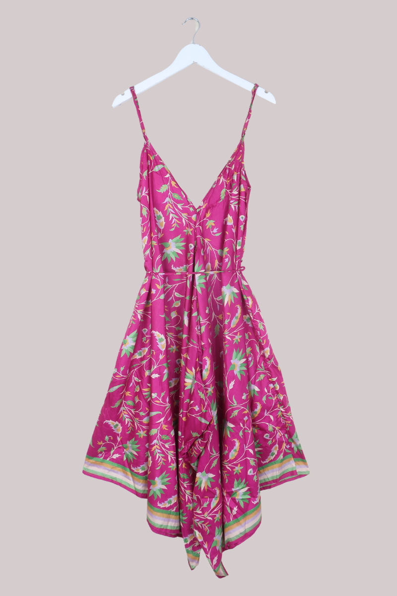 Winona Vintage Sari Jumpsuit in Magenta Wildflowers - Size M
