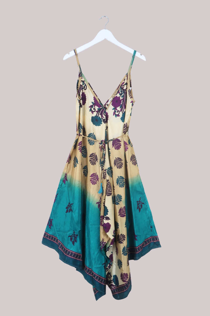 Winona Vintage Sari Jumpsuit in Ocean Climbing Florals - Size M