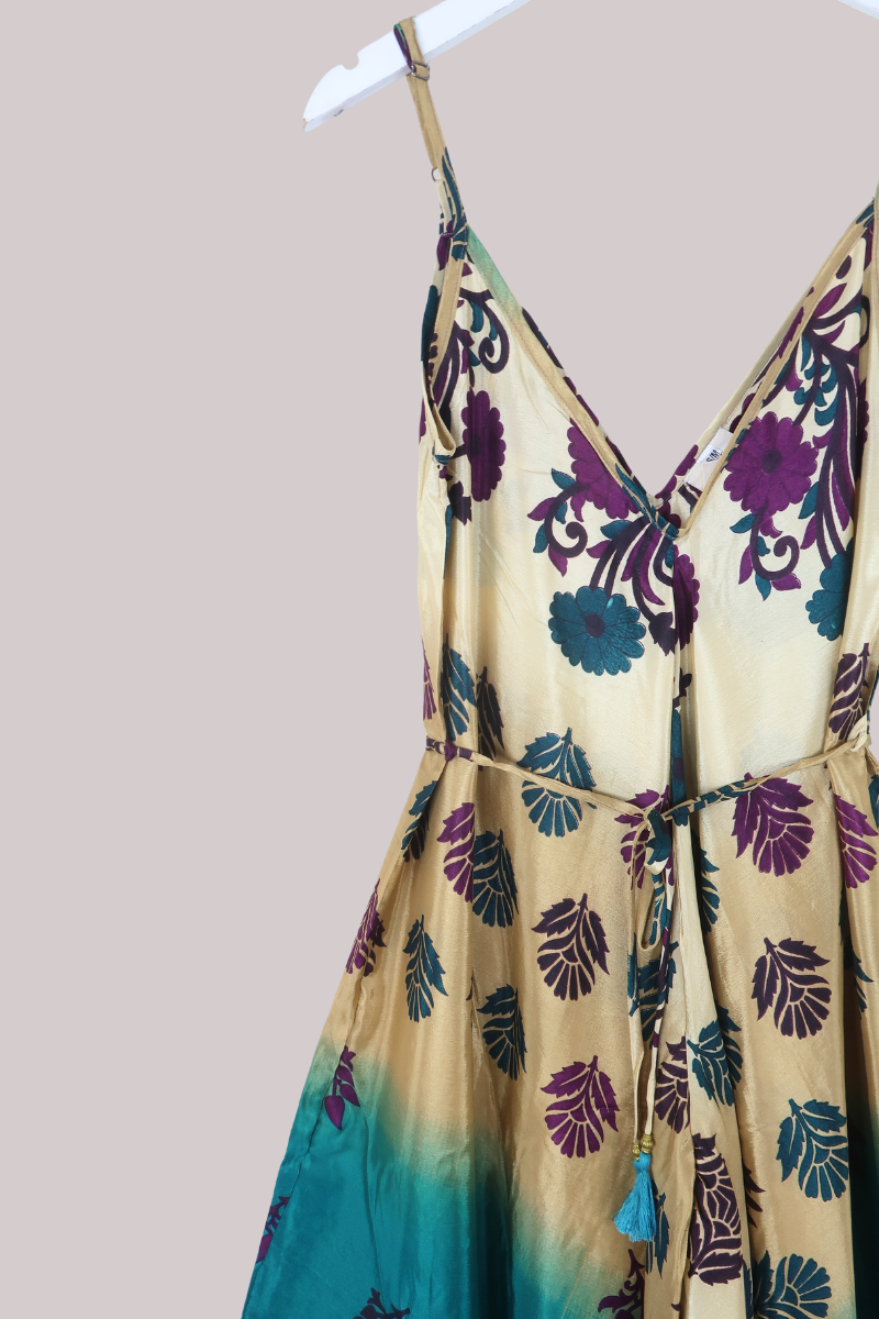 Winona Vintage Sari Jumpsuit in Ocean Climbing Florals - Size M