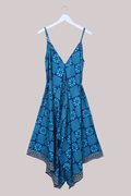 Winona Vintage Sari Jumpsuit in Oceanic Blue Flowers - Size M