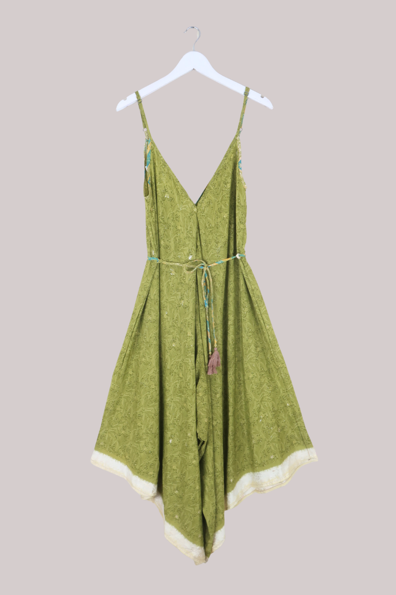 Winona Vintage Sari Jumpsuit in Olive Blossom - Size L