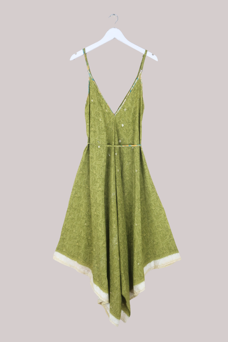Winona Vintage Sari Jumpsuit in Olive Blossom - Size L