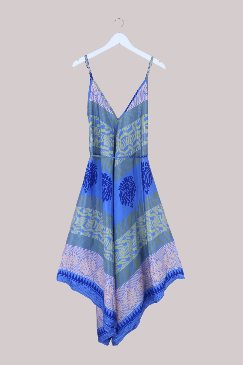 Winona Vintage Sari Jumpsuit in Peacock Blue Lotus - Size M