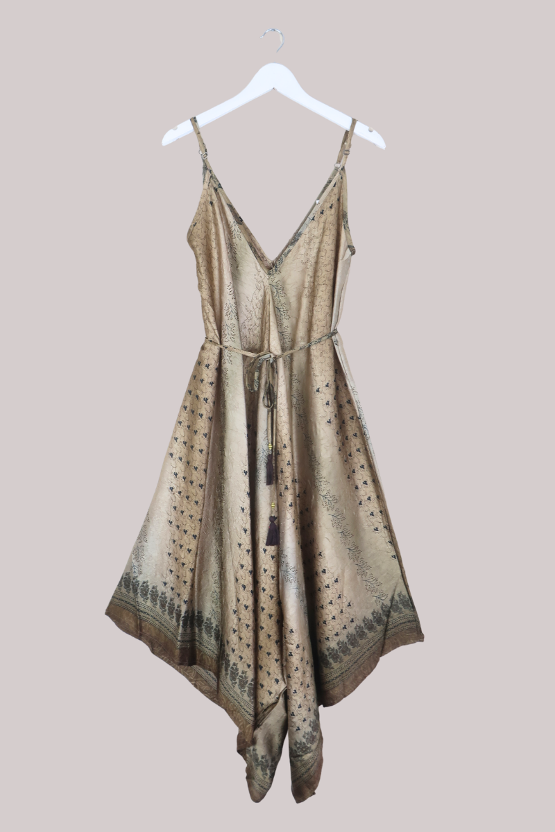 Winona Vintage Sari Jumpsuit in Pewter Florals - Size L