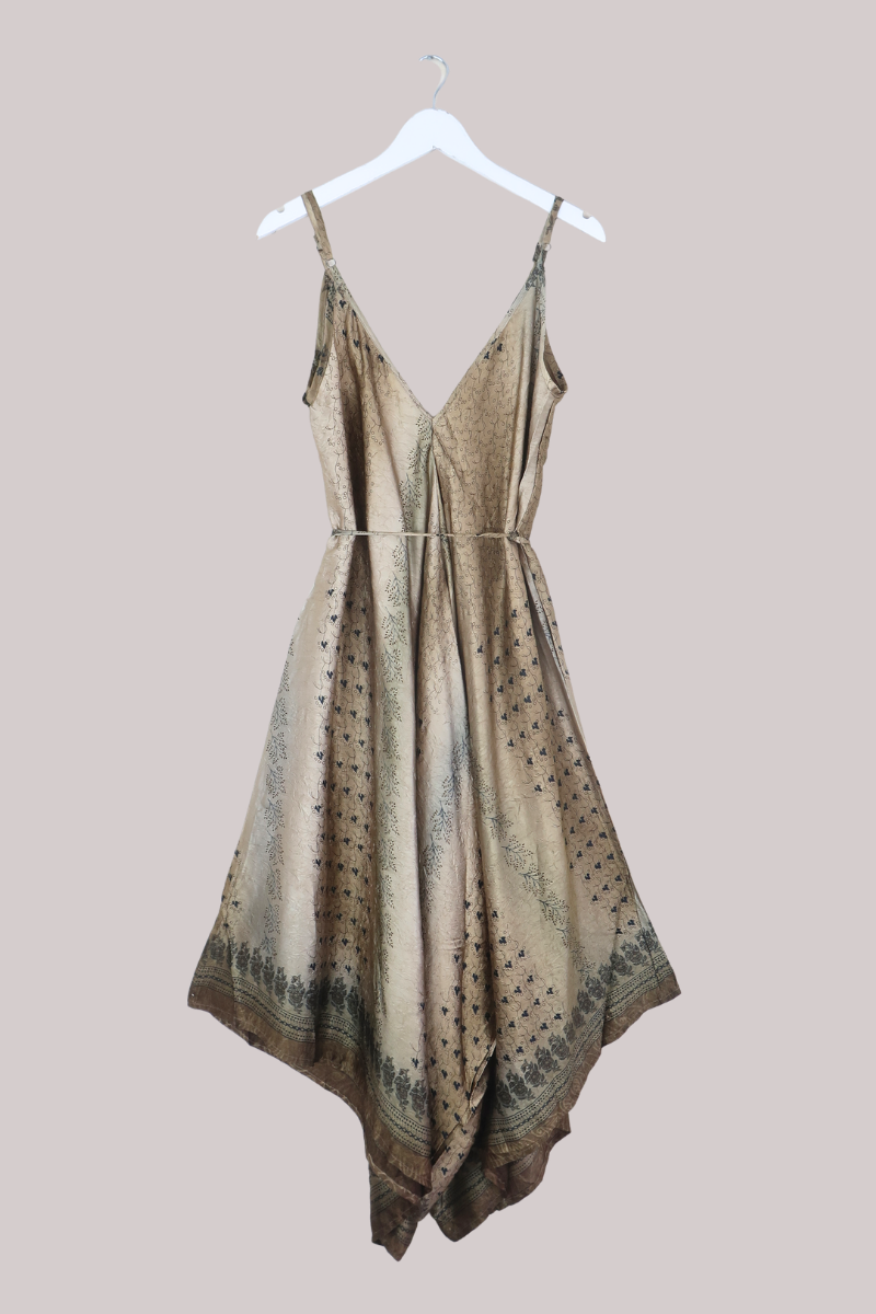 Winona Vintage Sari Jumpsuit in Pewter Florals - Size L