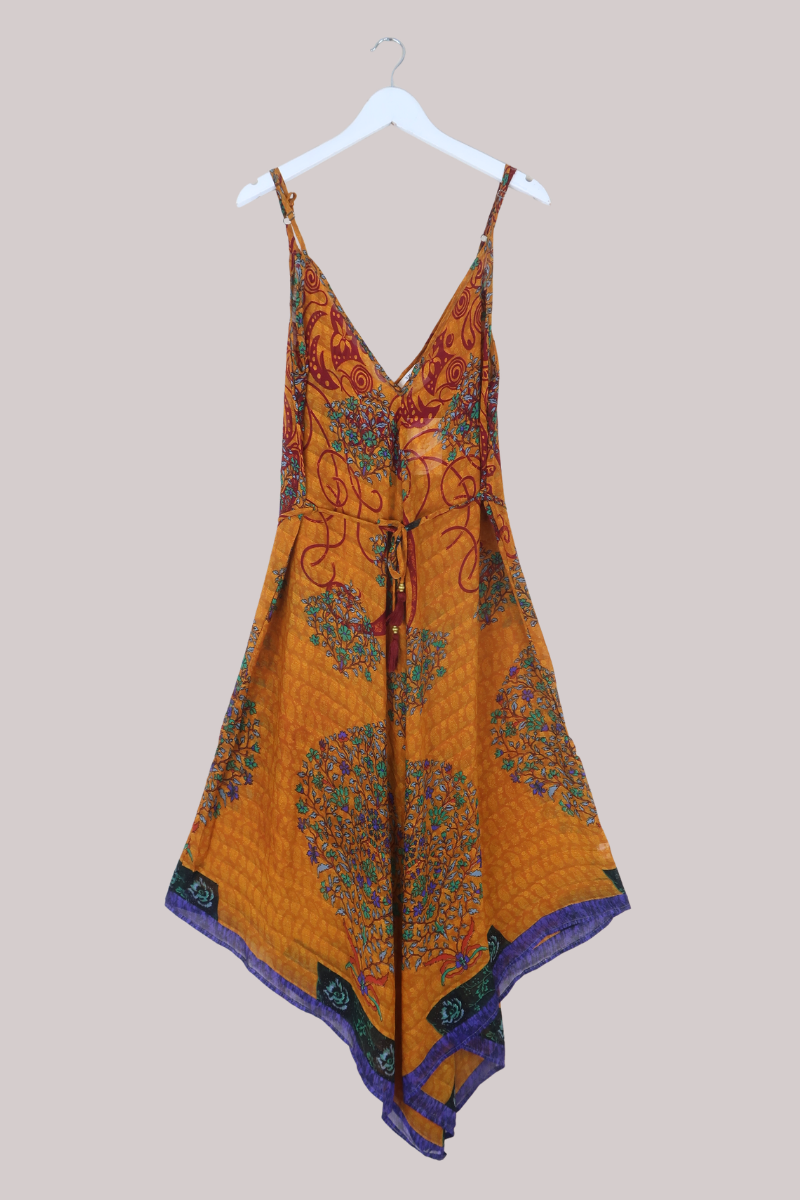 Winona Vintage Sari Jumpsuit in Saffron Floral Bunches - Size M