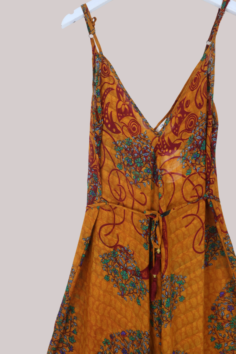 Winona Vintage Sari Jumpsuit in Saffron Floral Bunches - Size M
