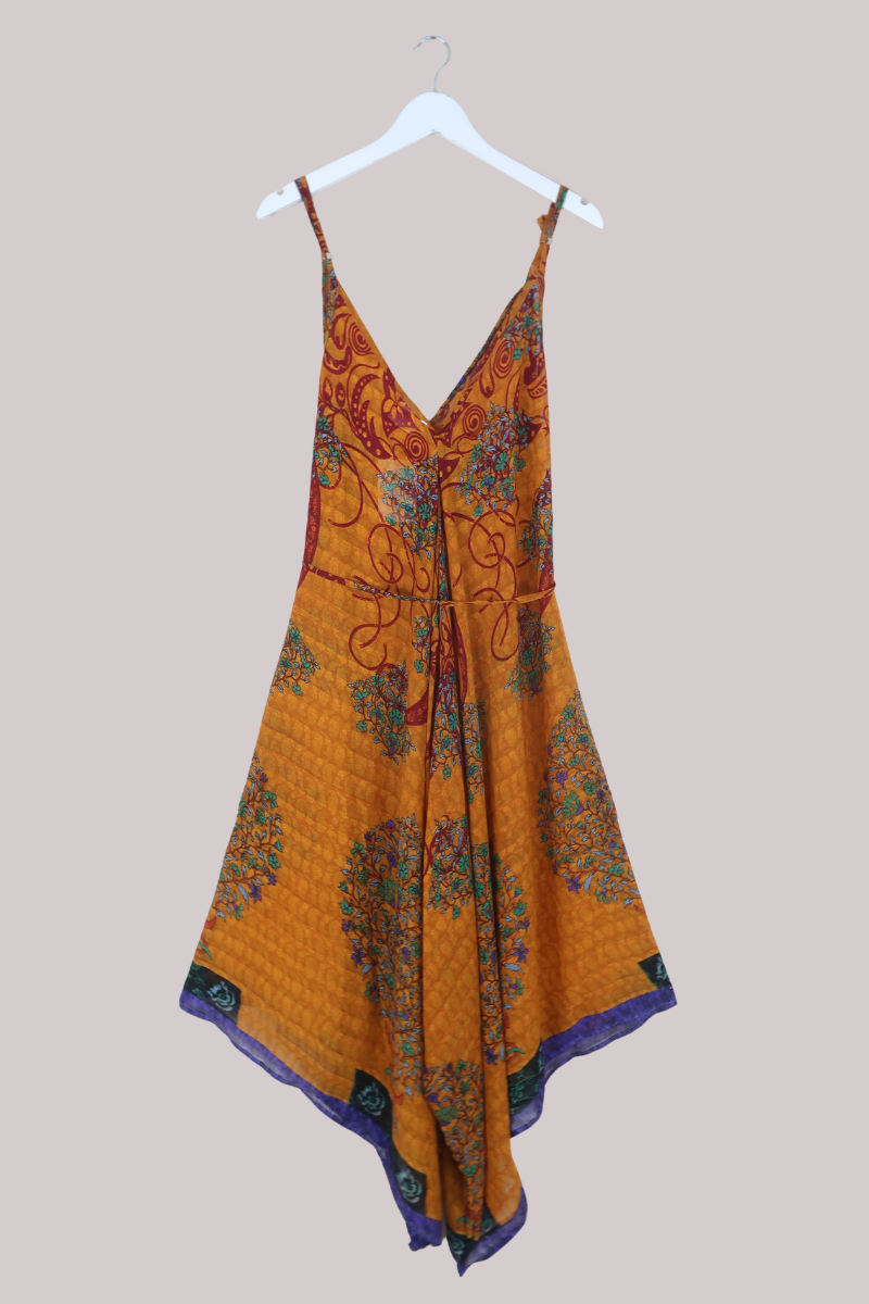 Winona Vintage Sari Jumpsuit in Saffron Floral Bunches - Size M