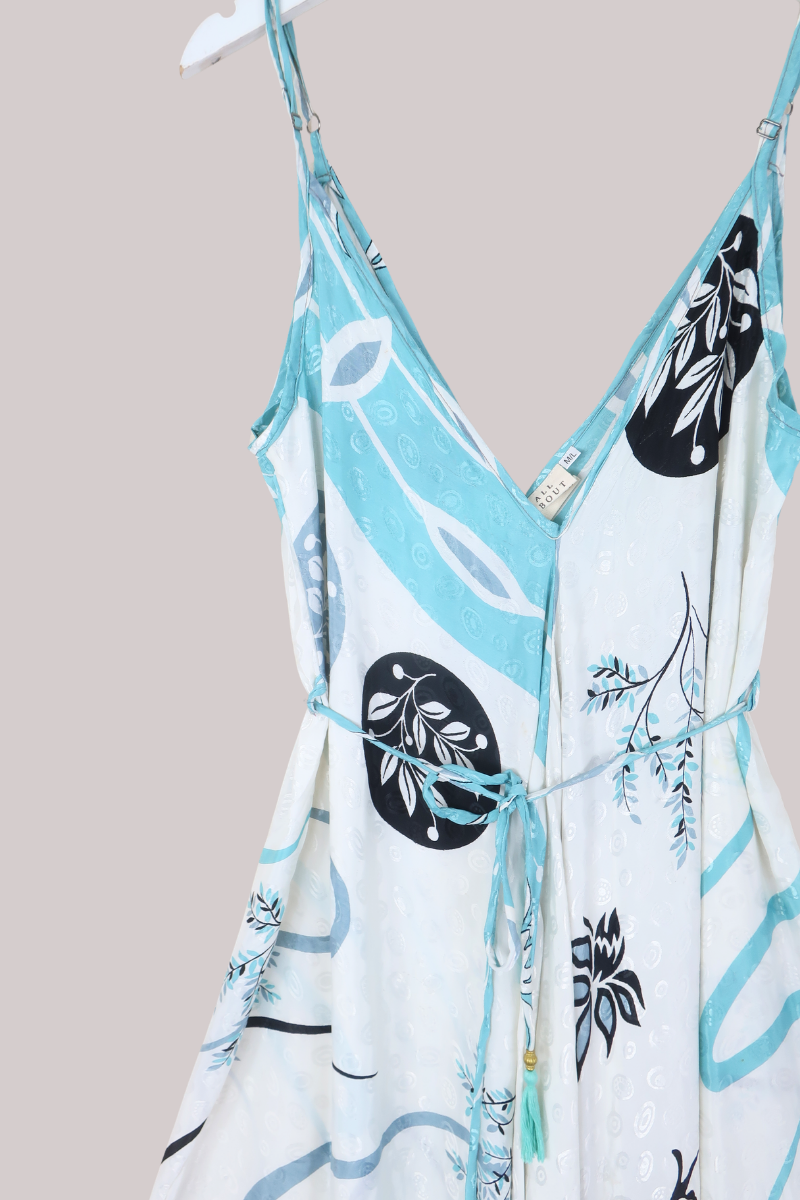 Winona Vintage Sari Jumpsuit in Snowdrop Blue - Size L