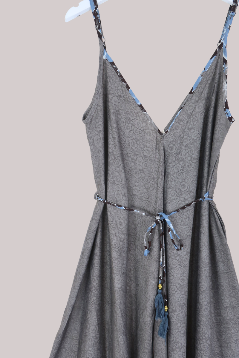 Winona Vintage Sari Jumpsuit in Storm Cloud Silver - Size L