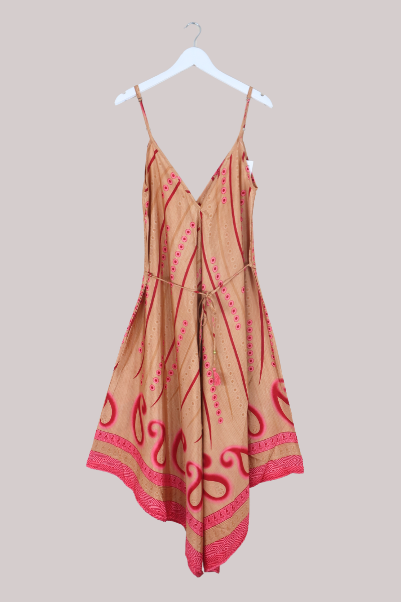 Winona Vintage Sari Jumpsuit in Strawberry Pink Polka - Size L
