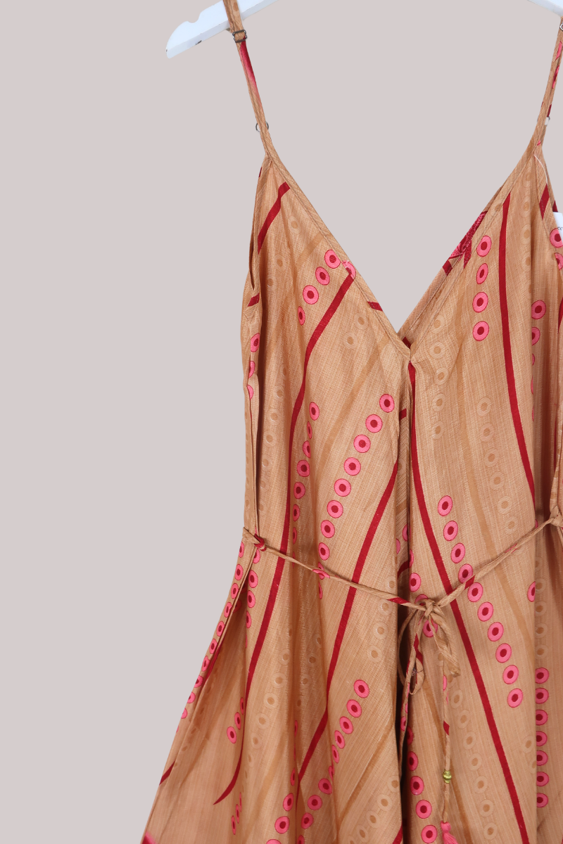 Winona Vintage Sari Jumpsuit in Strawberry Pink Polka - Size L