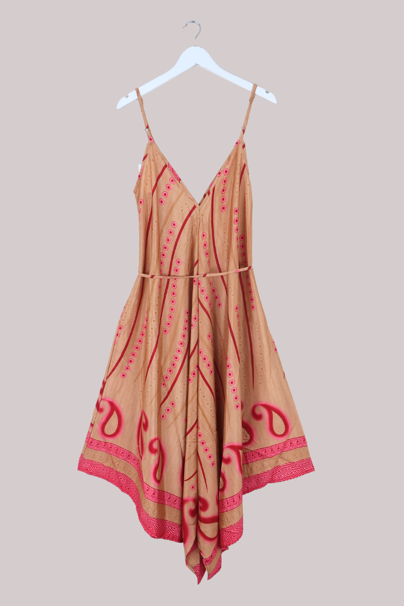 Winona Vintage Sari Jumpsuit in Strawberry Pink Polka - Size L