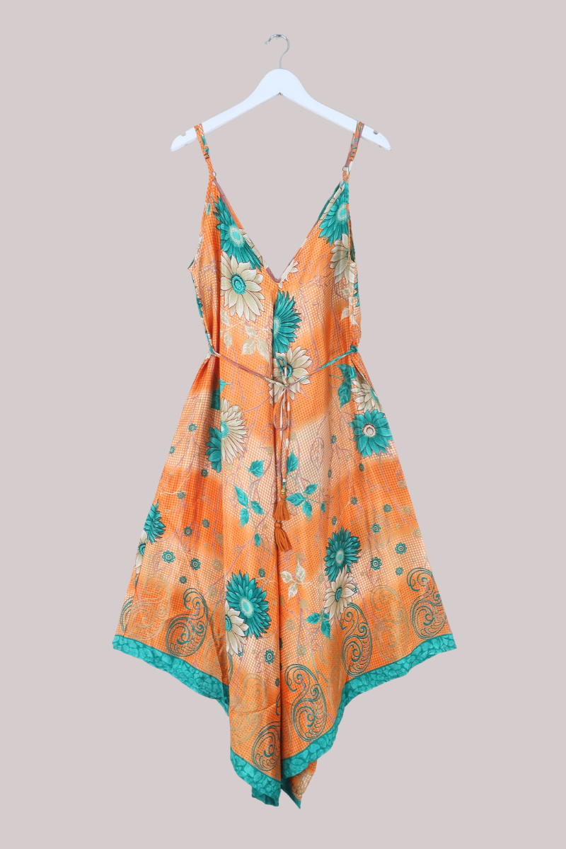 Winona Vintage Sari Jumpsuit in Sunset & Teal - Size L