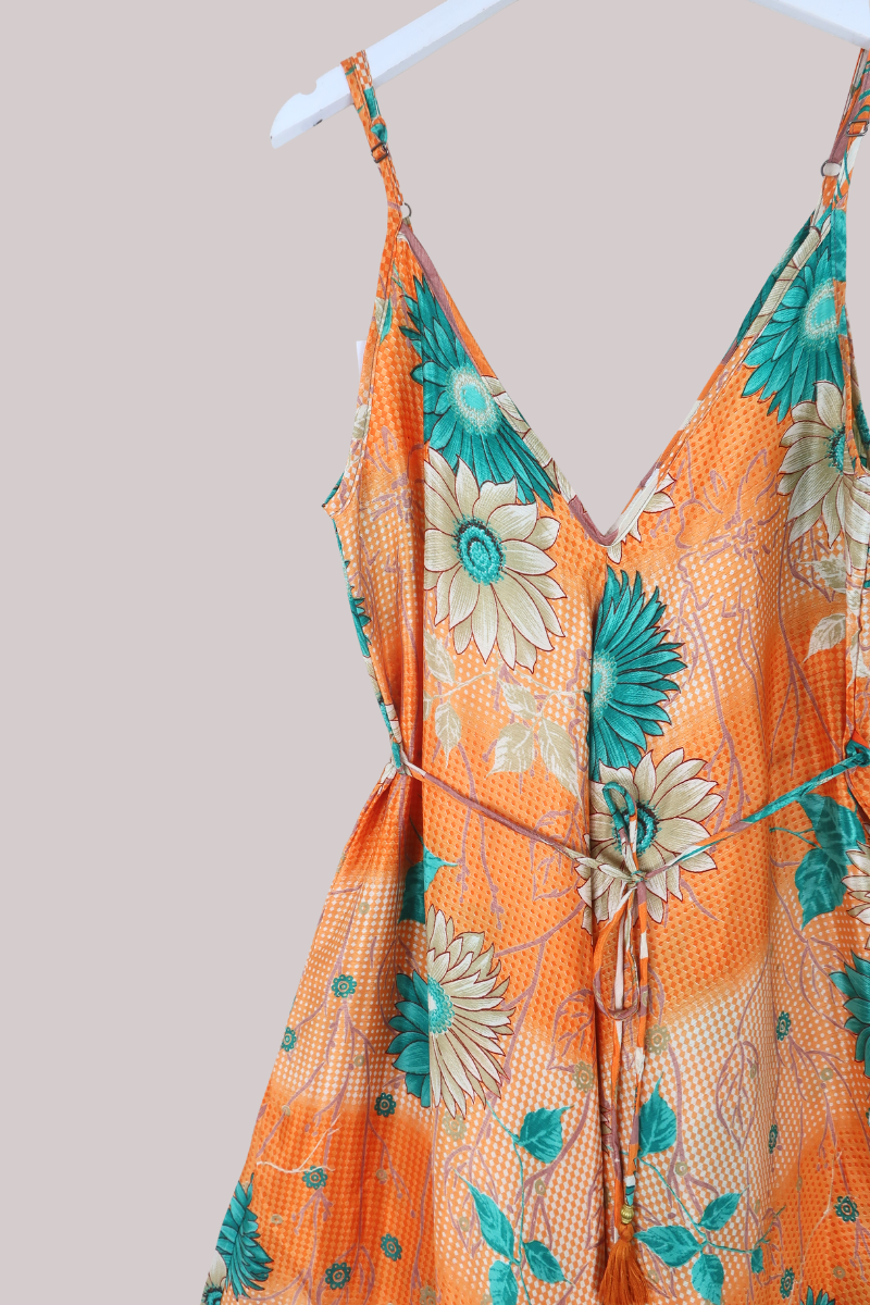 Winona Vintage Sari Jumpsuit in Sunset & Teal - Size L