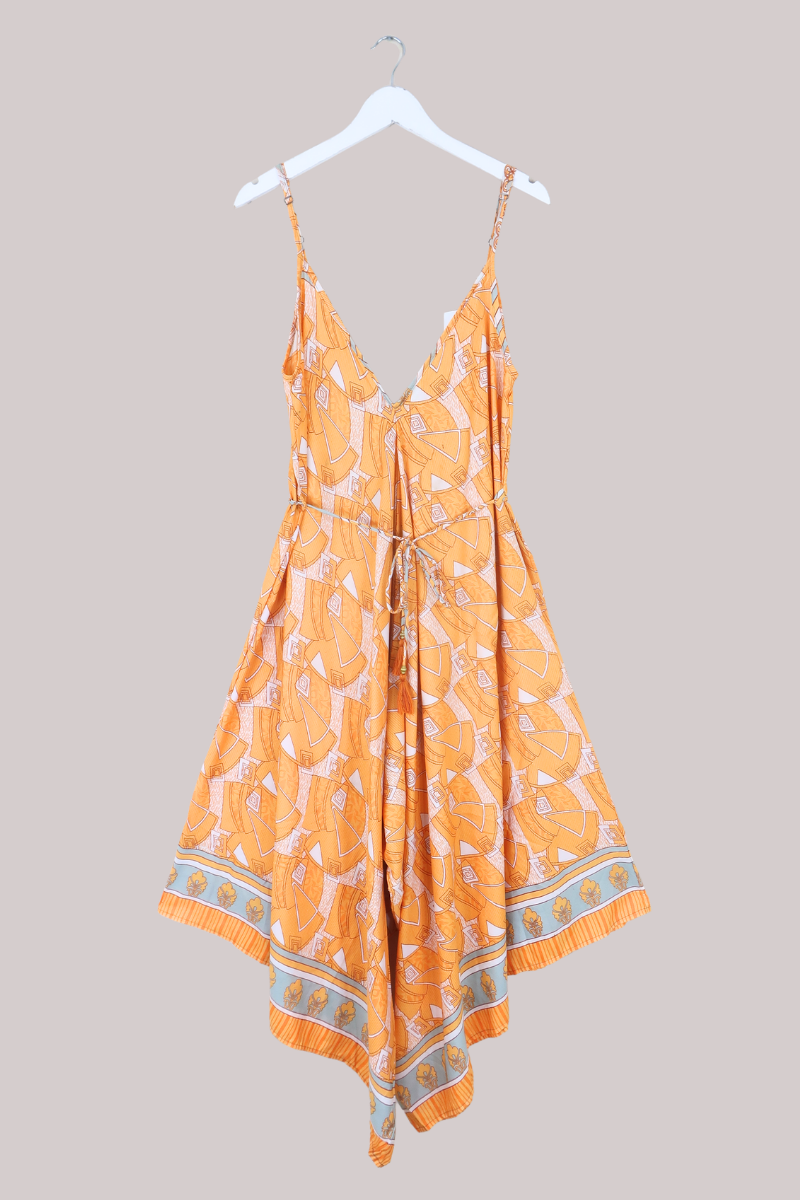 Winona Vintage Sari Jumpsuit in Tangerine Geometric - Size L