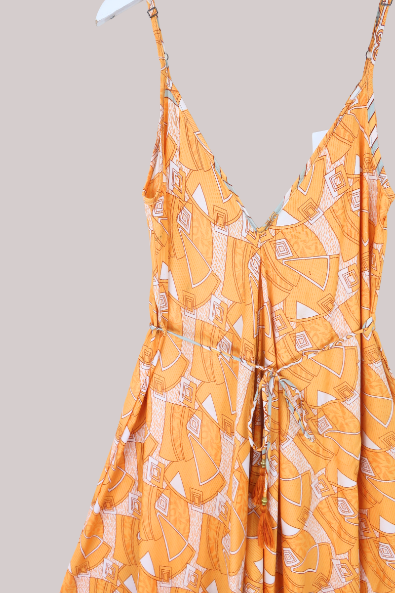 Winona Vintage Sari Jumpsuit in Tangerine Geometric - Size L