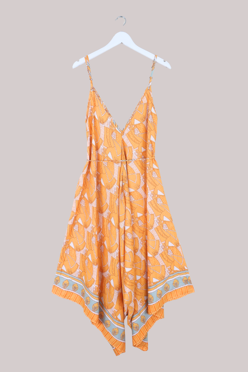 Winona Vintage Sari Jumpsuit in Tangerine Geometric - Size L
