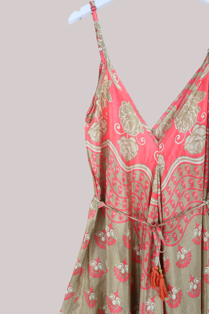 Winona Vintage Sari Jumpsuit in Coral & Gold - Size L