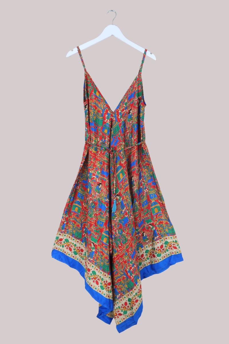 Winona Vintage Sari Jumpsuit in Vibrant Village Scene - Size M