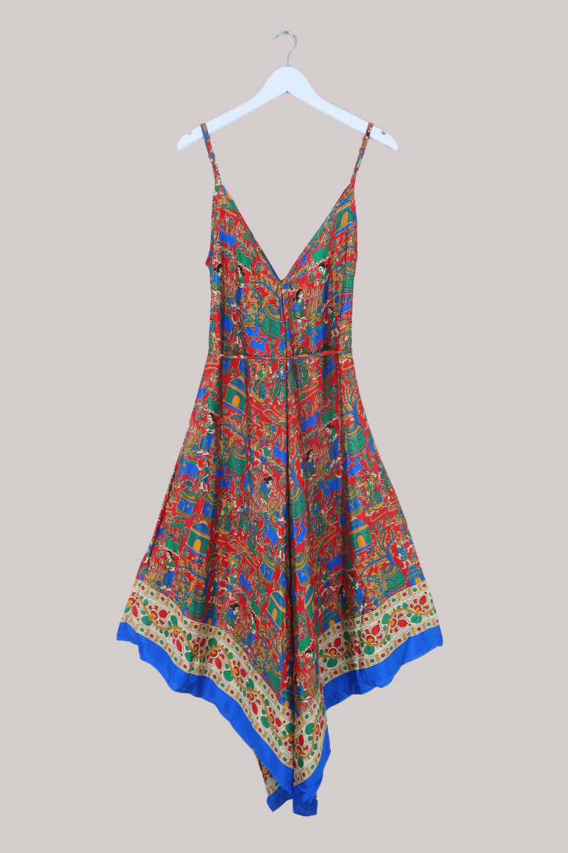 Winona Vintage Sari Jumpsuit in Vibrant Village Scene - Size M