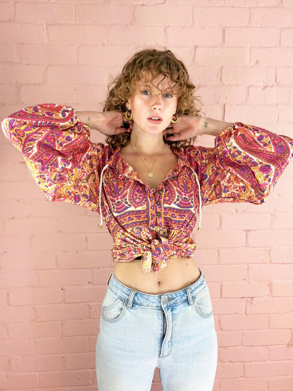 Florence Smock Top in Ivory & Violet Rose Paisley Floral