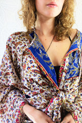 Jude Tunic Top - Vintage Indian Sari - Alabaster, Red & Navy Paisley - S/M