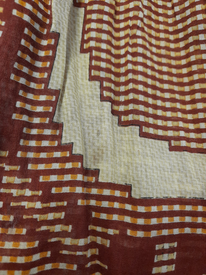 Daisy Midi Smock Dress - Vintage Indian Cotton - Gingerbread & Beige Tapestry - XS/S