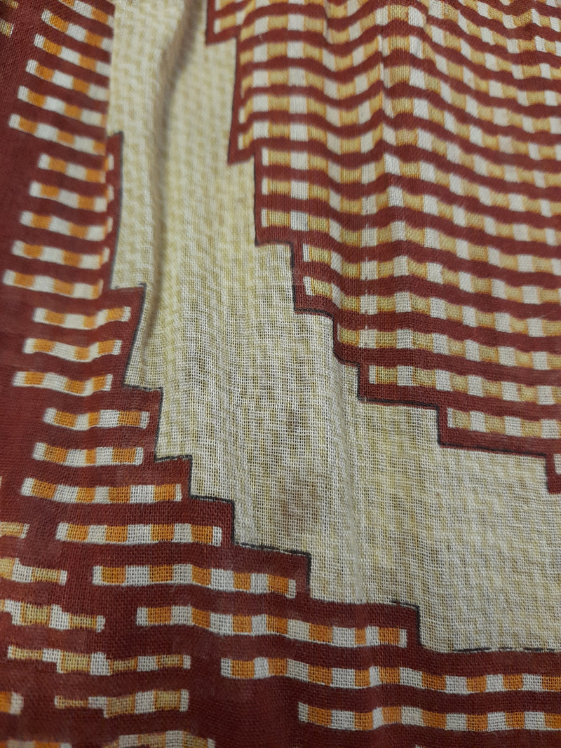 Daisy Midi Smock Dress - Vintage Indian Cotton - Gingerbread & Beige Tapestry - XS/S