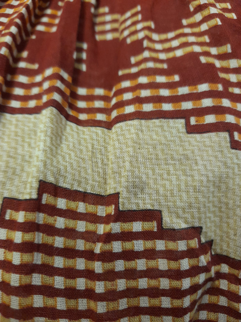 Daisy Midi Smock Dress - Vintage Indian Cotton - Gingerbread & Beige Tapestry - XS/S
