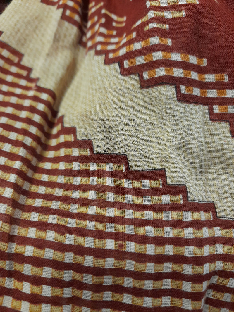 Daisy Midi Smock Dress - Vintage Indian Cotton - Gingerbread & Beige Tapestry - XS/S