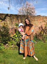 Mona Maxi Dress - Vintage Indian Sari - Emerald & Gold Graphic - Free Size