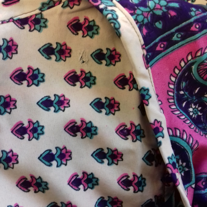 Jude Tunic Top - Vintage Indian Sari - Cream, Purple & Pink Floral (S/M)