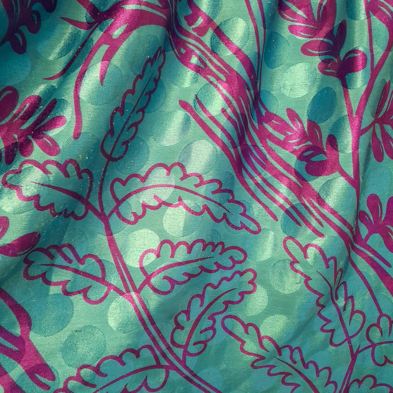 Lily Maxi Dress - Blue & Pink Shimmer Vintage Sari - Size S/M