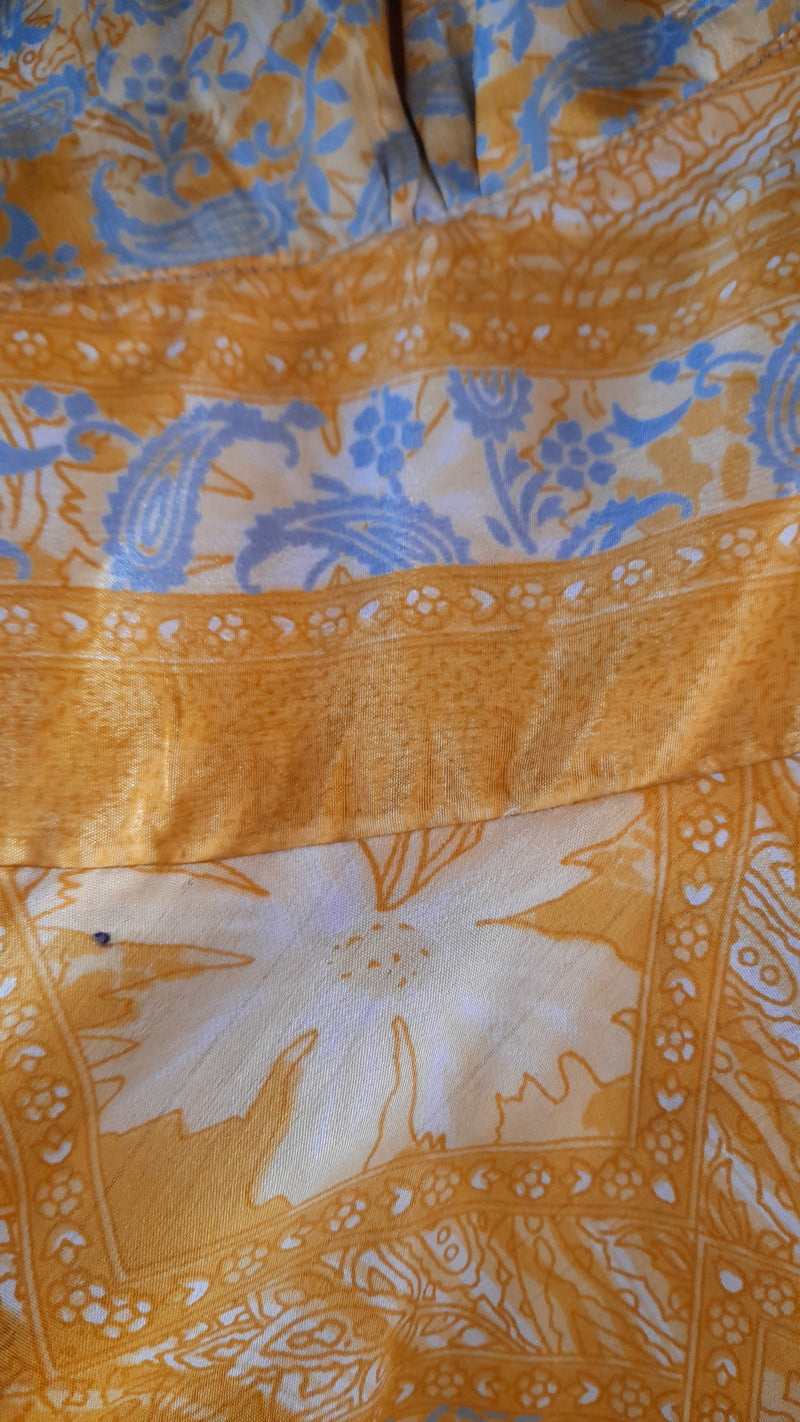 Sydney Halter Top - Sunshine Golden Yellow & Blue Paisley - Vintage Sari - M/L