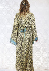 SALE Kahlo Kimono - Cocoa, Cobalt & Tan Sari - Free Size S/M